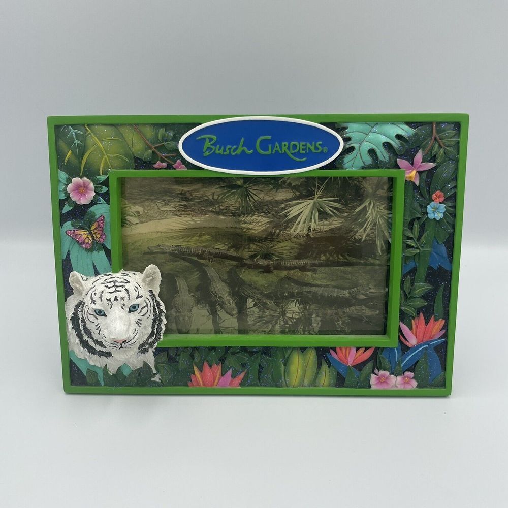 Vintage Busch Gardens Animals 4×6 Photo Frame Tabletop White Tiger HTF - Picture 3 of 12